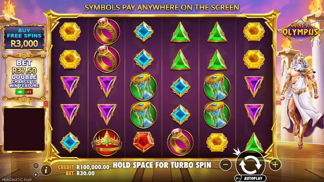 Gates of Olympus base game grid in demo mode